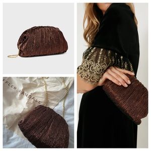 Loeffler Randall Mocha Lame Bailey Pleated Clutch